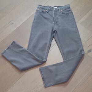 Levi's Wedgie Straight Button Fly Jeans Women's sz 26 Mid Rise Ankle Gray Denim